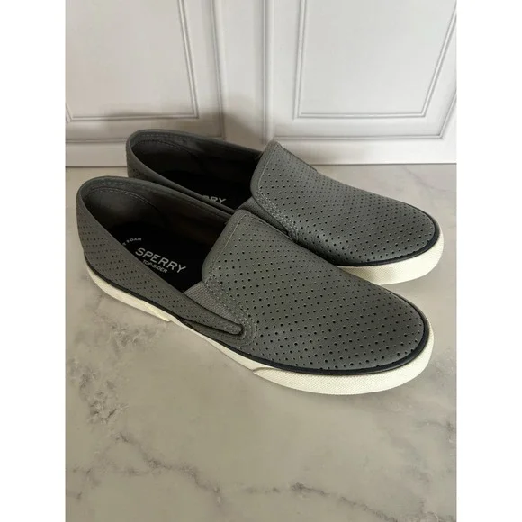 SPERRY Slip On Top Sider Seaside Perf Gray Leather Casual Shoes - Women's Size 9