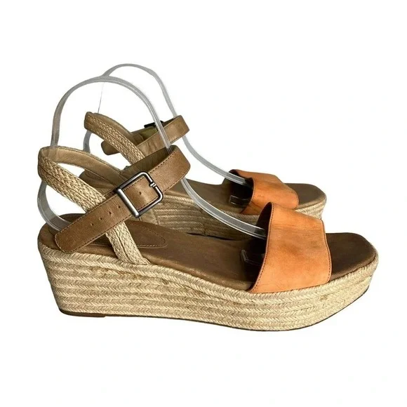 Eileen Fisher Espadrille Wedge Sandals‎ Ankle Strap Orange Leather Size 11