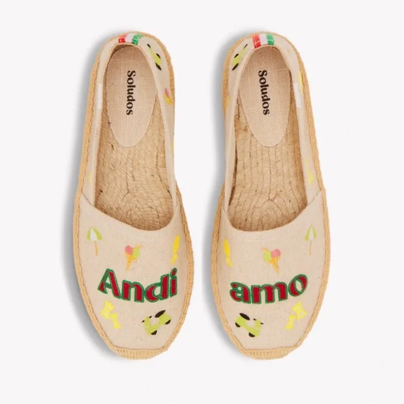 Soludos Espadrilles Women Size 8 EU 39 Original Natural Italy Resort Embroidered