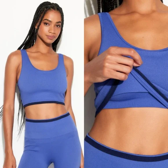 SPIRITUAL GANGSTER Seamless Sports Bra XS Periwinkle Blue Ribbed Activewear Gym
