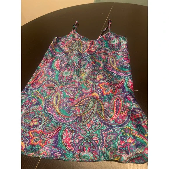 Vintage California Dynasty Floral Paisley Slip Lingerie Teal Purple Small EUC