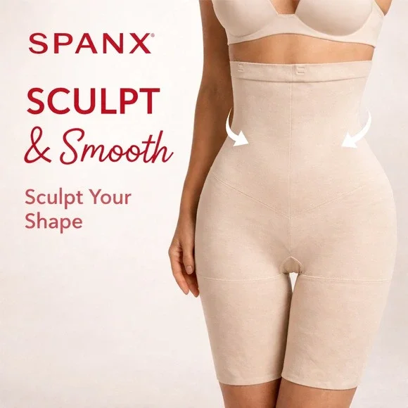Spanx Sculpt & Smooth High Waisted Mid‎ Thigh Shaper Shorts Nude XL