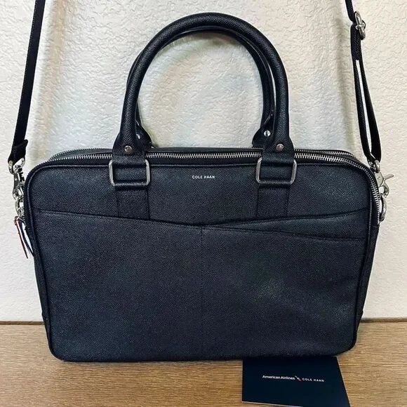 Cole Haan American Airlines Black Leather Travel Laptop Bag