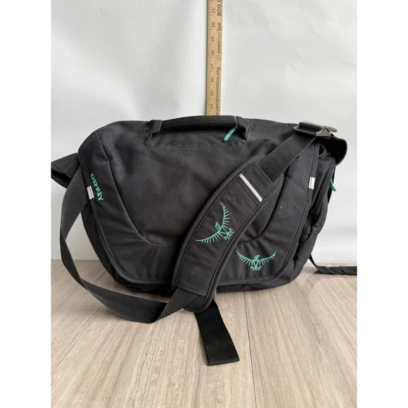 Osprey FlapJill Messenger Laptop Bag Black Teal Commuter Travel Shoulder Bag