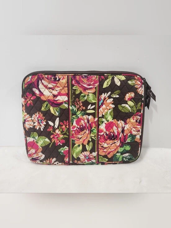 Vera Bradley Retired English Rose Brown Pink Quilted Tech Laptop Sleeve Case