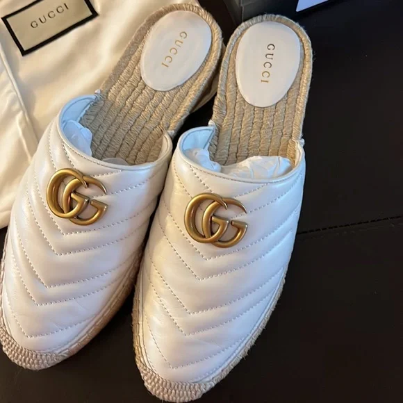 GUCCI Marmont Double G Espadrilles Nappa Charlotte White EUR 41 US 10