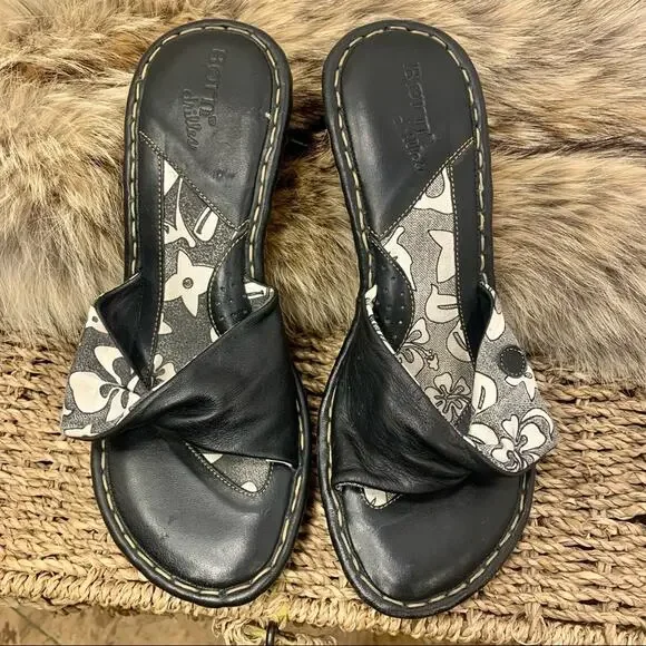 Born Drilles Verano Espadrille Chunky Platform Wedge Floral Sandal Leather Sz‎ 8