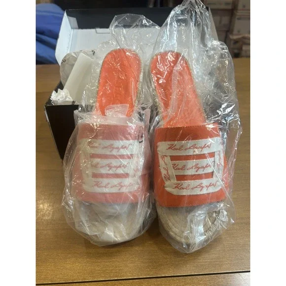 Karl Lagerfeld Paris Cherie Sandals Womens Size 11 Orange Espadrille Logo