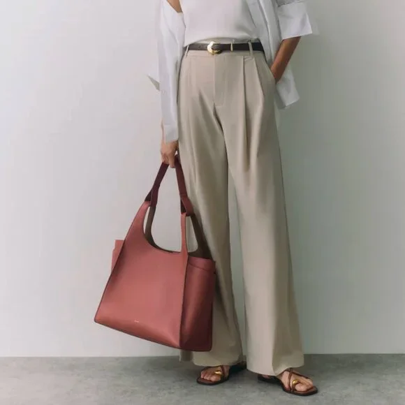 NWT Cuyana Double Loop Satchel in Dark Terracotta Pebbled Leather