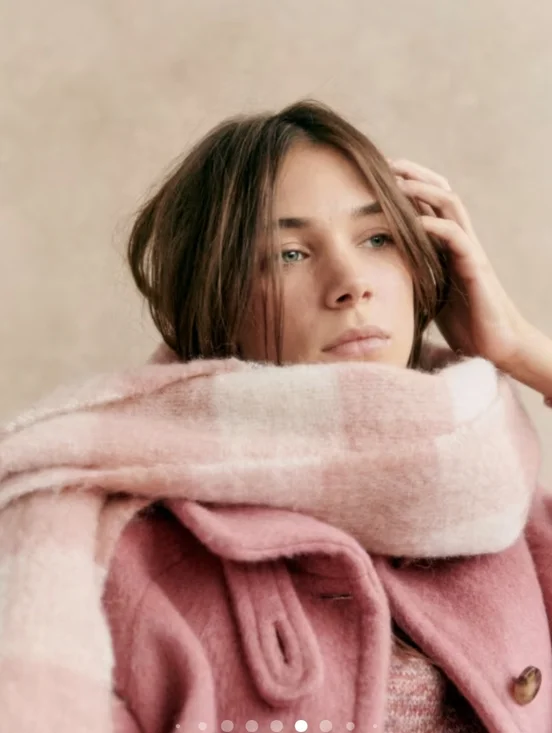 Sezane Louise Alpaca Scarf Ecru Rose Check NWOT