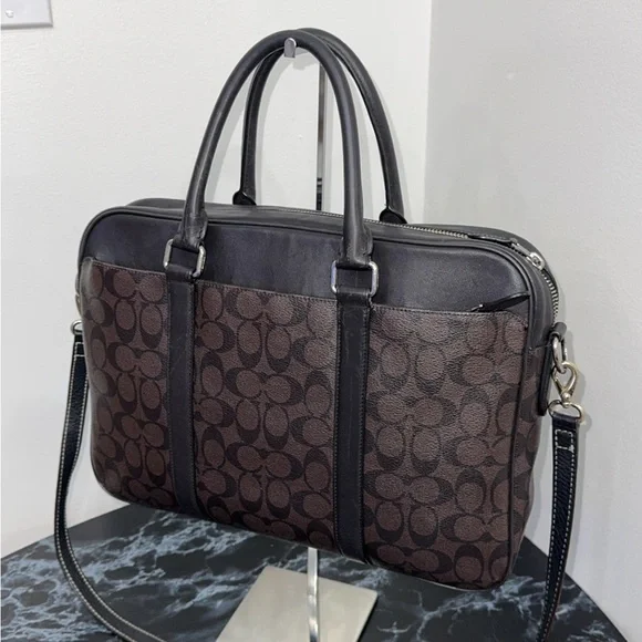 COACH Laptop iPad Bag Perry Slim Brief Case Men / Women Brown Canvas AUTHENTIC