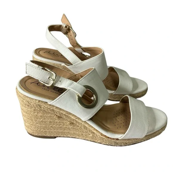 Abella True Comfort‎ Taya Wedge Sandal Size 7 Espadrille Heel Gold Hardware
