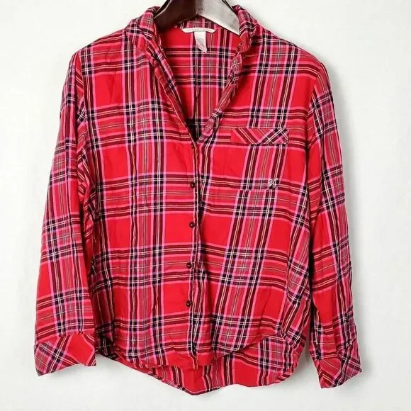 Victoria Secret VS Small red Pajama Button Front Shirt