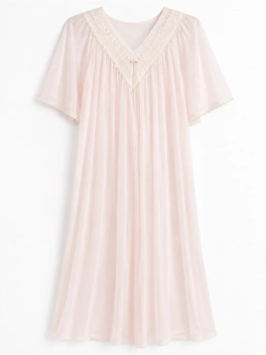 Vintage Amanda Stewart Pink Lace Trim Nylon Nightgown Large