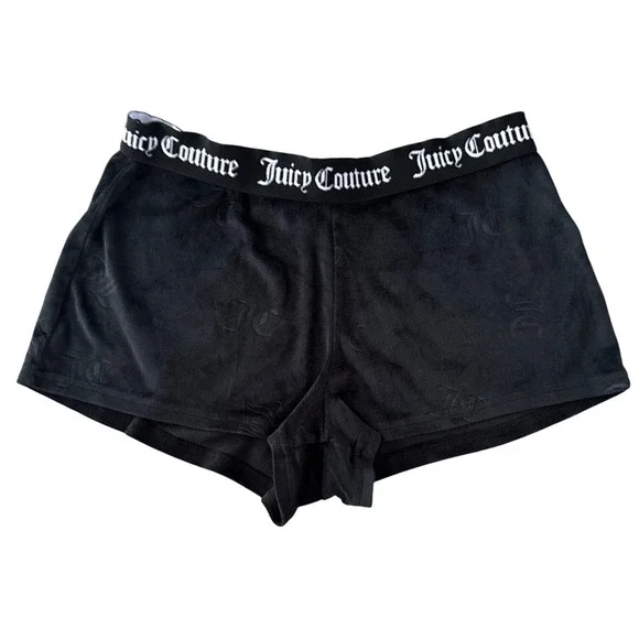 Juicy Couture Women Y2K Velour Sleep Shorts Logo‎ Waistband Size S Black Lounge
