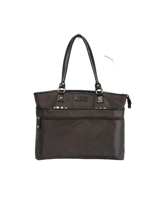 Franklin Covey Dark Brown Laptop Tote Business Work Shoulder Nylon Bag Faux Trim