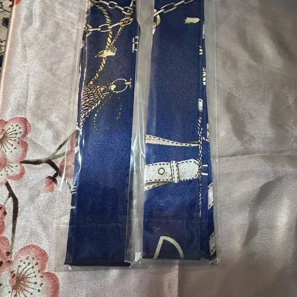 Blue and Gold Patterned twilly scarf set