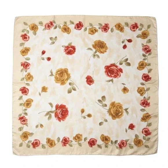 Liz Claiborne Silk Scarf Vintage Floral Roses Square Elegant Classic Square