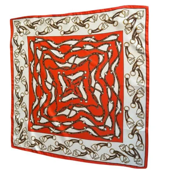 Kayser Vtg Made in Italy Red White Equestrian Themed Square Neck Scarf