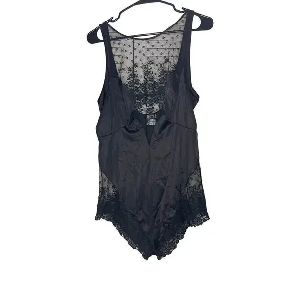 Vintage JCPenny Black Lace Teddy Lingerie Bodysuit Romper Women's Size Large