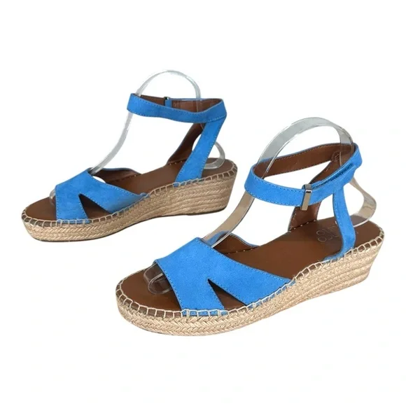 Franco Sarto Women’s 9M Penne Blue Strappy Sandals Espadrilles Colorful Heel