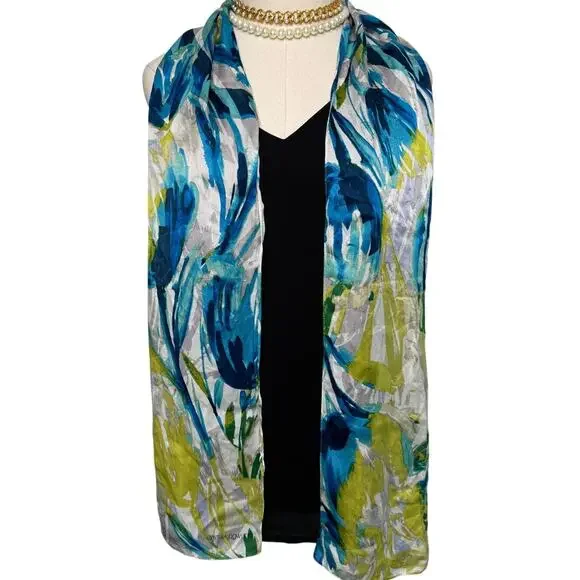 Cynthia Rowley 100% silk watercolor floral rectangle long scarf 12.5 x 64