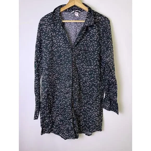Victoria’s Secret Black Pink Print Button Down Sleep Shirt M