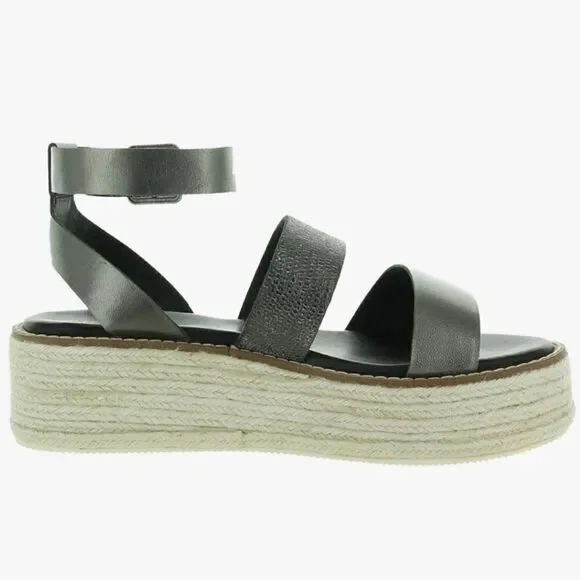 Diba True Day Line Leather Espadrille Sandal, Gunmetal Black, Size 8.5. New!