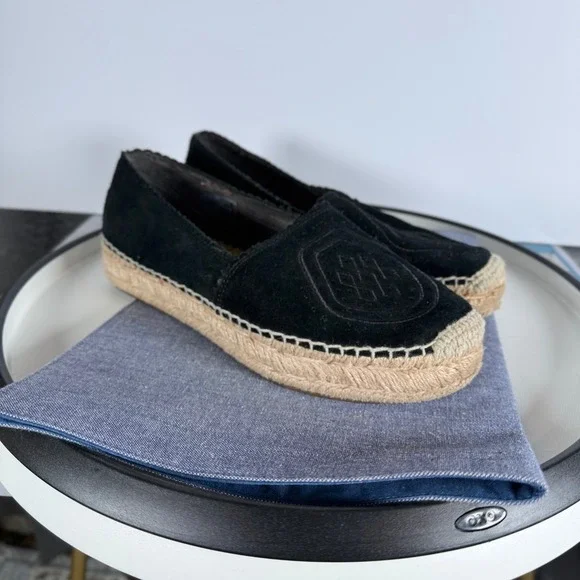 UGG Heidi Espadrille Flats Women 7.5 Black Suede Scalloped Slip On Classic