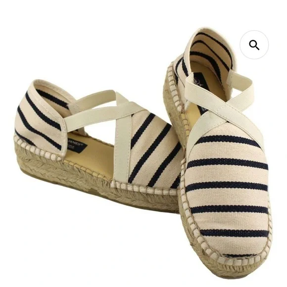 Saint James Women’s Navy and Cream Stripes Espadrilles Size 40