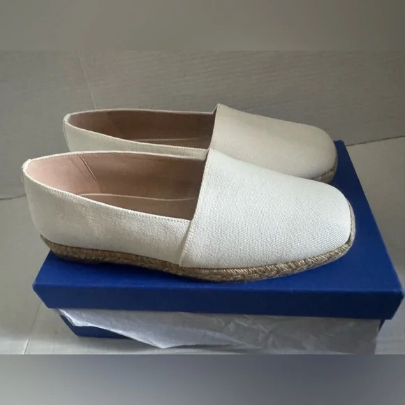 Stuart Weitzman Women’s Dree Flat White Canvas‎ Espadrille Shoes Size 40 9.5