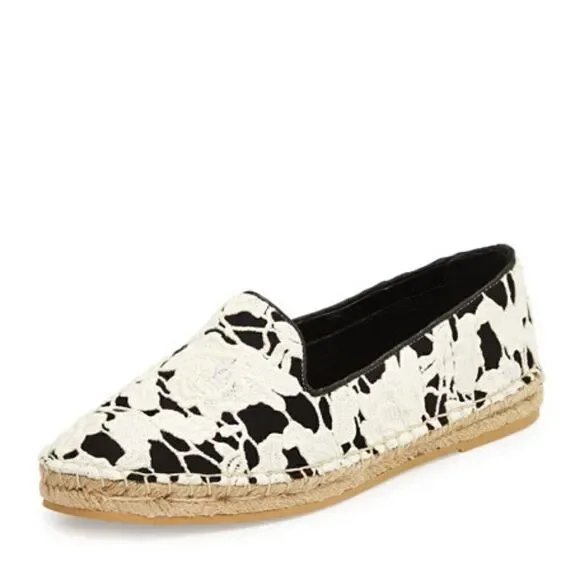 Cole Haan Womens 8 Palermo Lace Espadrille Shoes Black White