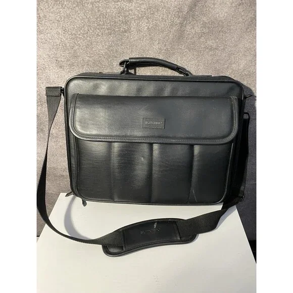 Sumdex Black Faux Leather Laptop Bag Briefcase Messenger Shoulder Strap 15