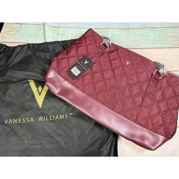 Vanessa Williams Quilted Laptop Tote Bag Dark Red With Dust Bag New