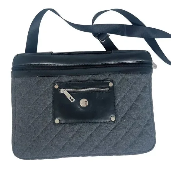 Knomo London Alfie Laptop Bag Briefcase Work Bag Black Leather Quilted Grey
