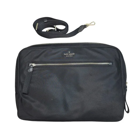 Kate Spade Black Nylon Laptop Bag Briefcase Crossbody Gold Hardware Tech Case