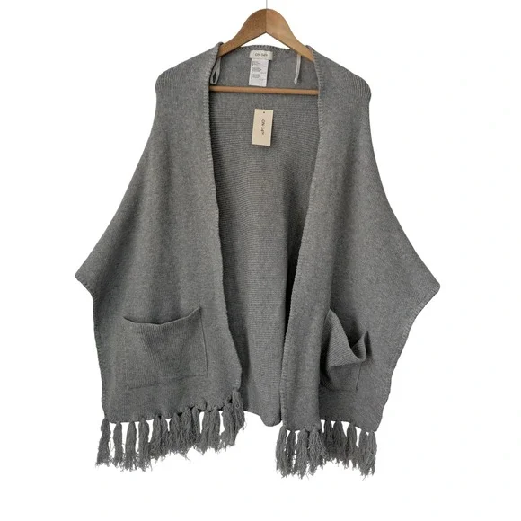 On 34th Whipstitch Edge Wrap Heather Gray‎ Pockets One Size NWT $68