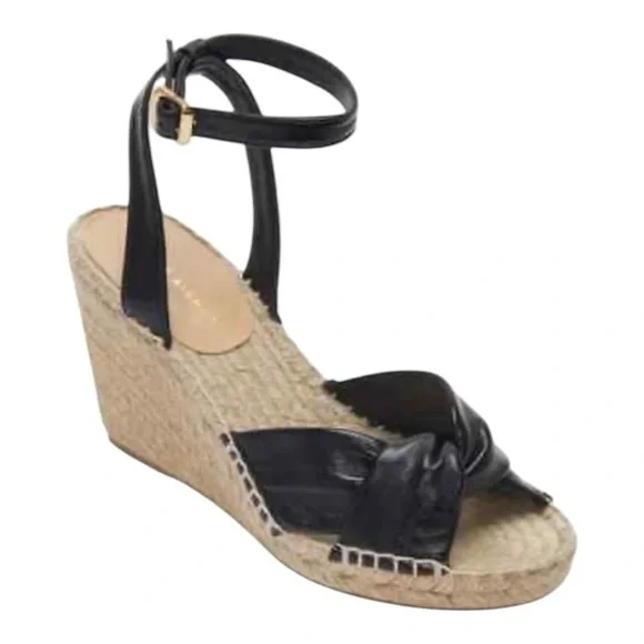 Etienne Aigner Womens Black Leather Vera Espadrille Wedge Sandal 7 M