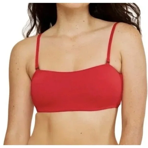 Andie Swim Womens Bandeau Bikini Top Size XXL Cherry Red Removable Straps Beach