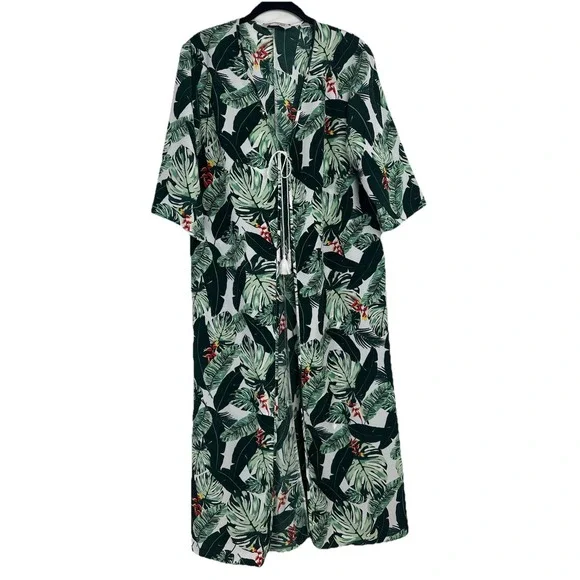 Rachel Zoe Open Kimono One Size Green Cover Up Beachy Resort Tropical Vacation