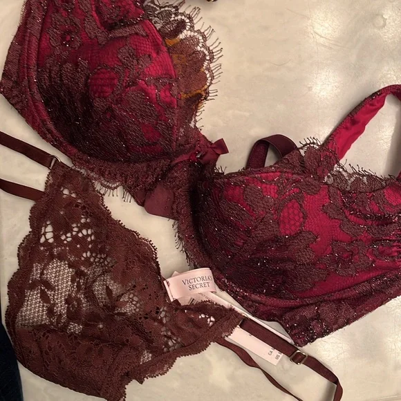 Agent Provocateur soirée silk & lace mei Siam Red Lace Bra & VS thong set