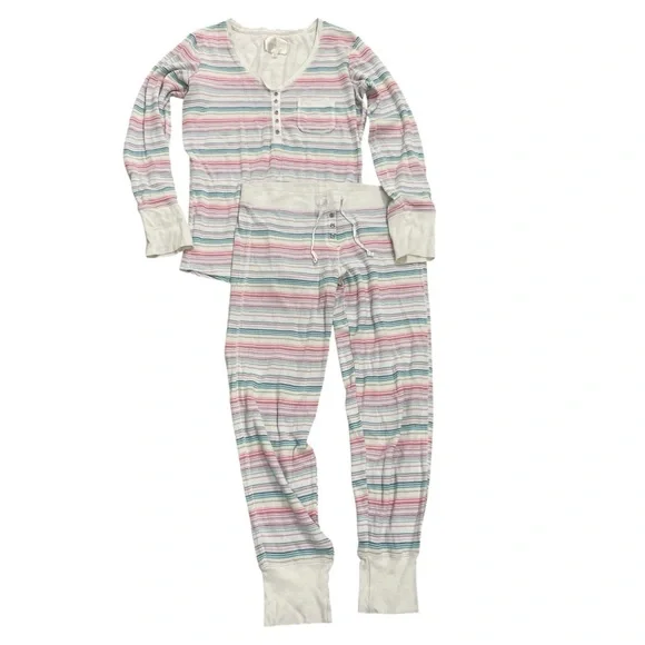 Victoria's Secret Thermal Pajama Set Multicolor Stripes Size Medium