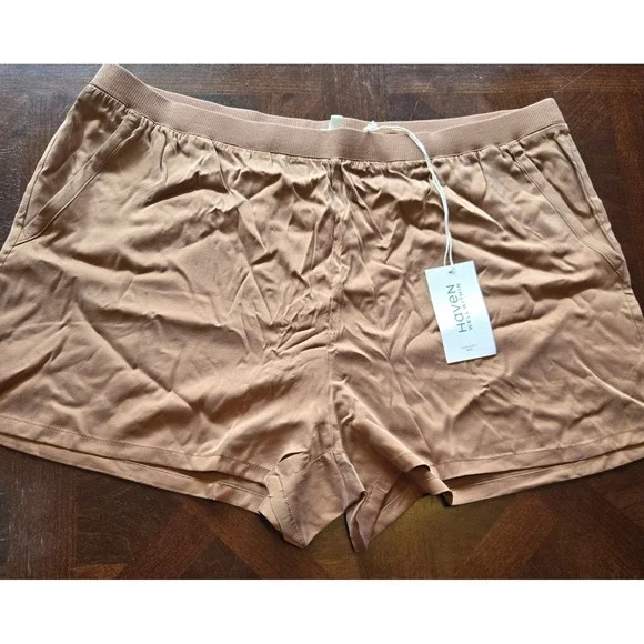 Haven Well Within Washable Silk Shorts Tan Brown Loungewear Large