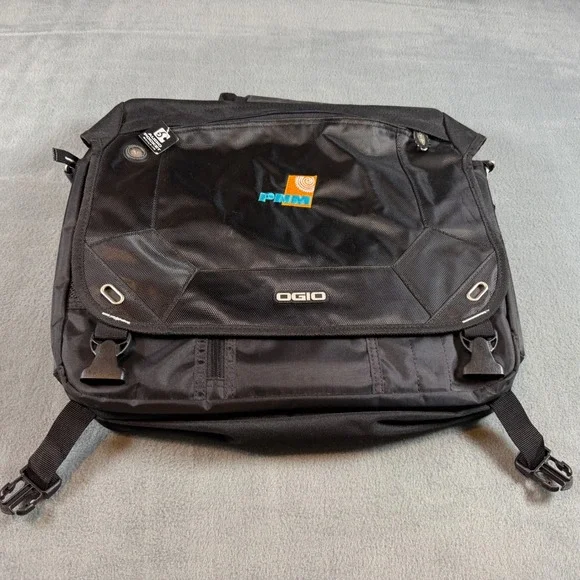 OGIO Black Messenger Bag Audio Pocket Laptop Briefcase PNM Logo 03507