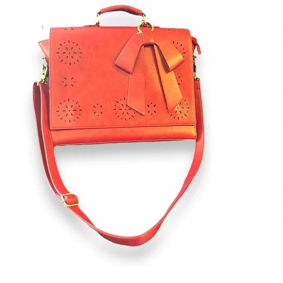 ECOSUSI Crossbody Messenger Bag Briefcase In Red Vegan Leather Bow 10 x 8