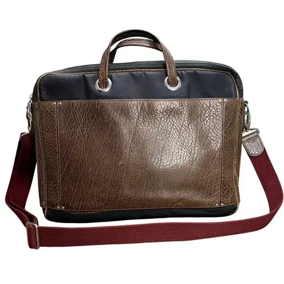 Tusk Computer Brief Messenger Bag Leather Padded Adjustable Strap FLAW READ