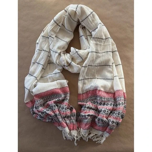 Madewell Geometric Woven Striped Cotton Scarf Shawl NWT Fringe Gypsy Boho Ethnic