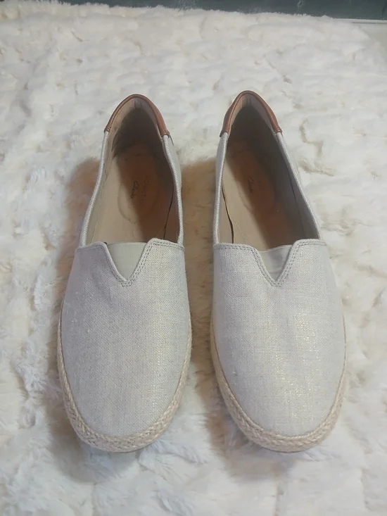 Clarks Womens Neutral Canvas Espadrille Danelly Sky Slip On Comfort Shoes Sz 10M