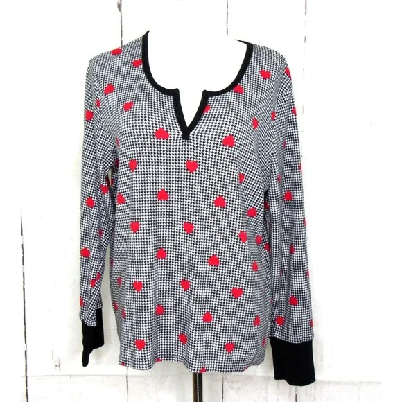 Victoria’s Secret Thermal Waffle Pajama Top Houndstooth Heart Stretch Size XXL