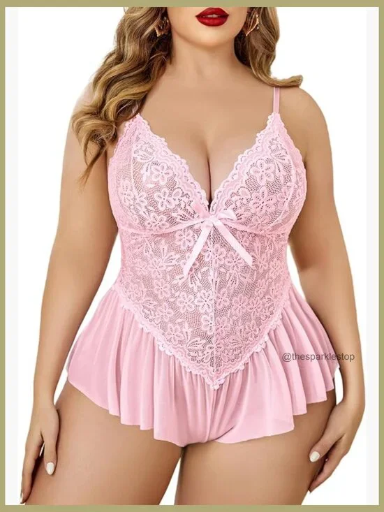 Lace Bodysuit Teddy Chemise Sleepwear with Adjustable Straps